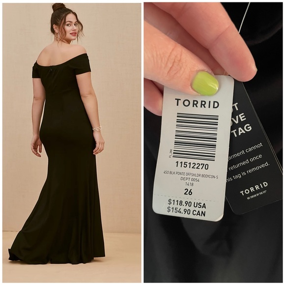 Torrid Special Occasion Black Ponte Off Shoulder Gown NWT Size 26 - Picture 3 of 10